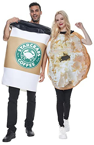 EraSpooky Coffee Cup and Bagels Bread Costume Food Drink Suit Halloween Party Adult Couple Fancy Dress