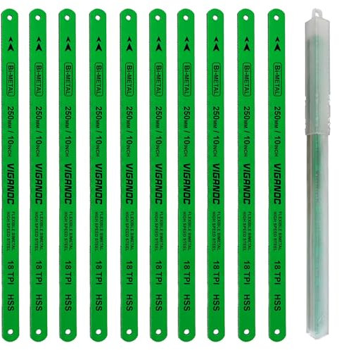 Viganoc 10 (250mm) Hacksaw Replacement Blades, Bi-Metal High Speed Steel Hack Saw Blades - 18TPI HSS Saw Blades, 10 Pack