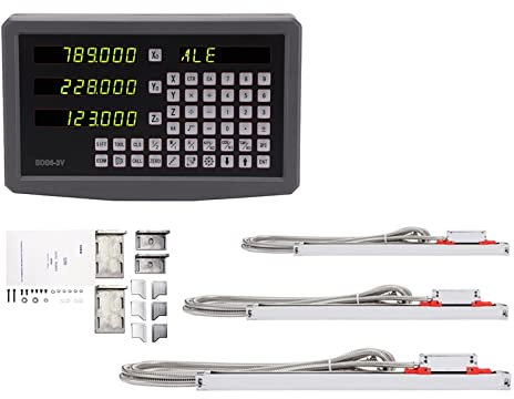 Lineares Gitter, Metall 3-Achsen-DRO-Kits Digitalanzeige mit Linearskalen-Encoder-Sensor 70-1020 mm for Drehbank-Fräsbohren(KA5 KA5 KA5 SDS6-3V)