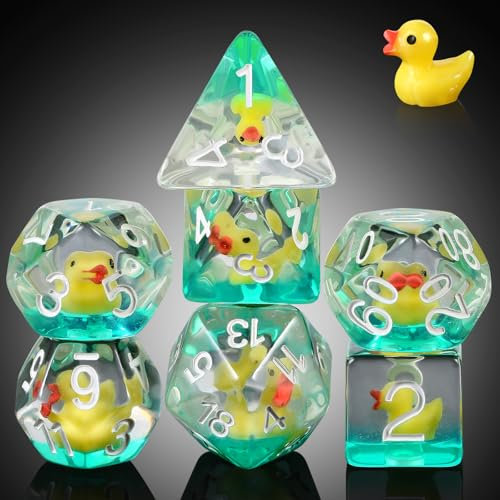 Duck DND Resin Dice, DNDND 7PCS Dungeons and Dragon Dice Set with Velvet Bag for D&D Role Playing Games and Tabletop Games(Duck)