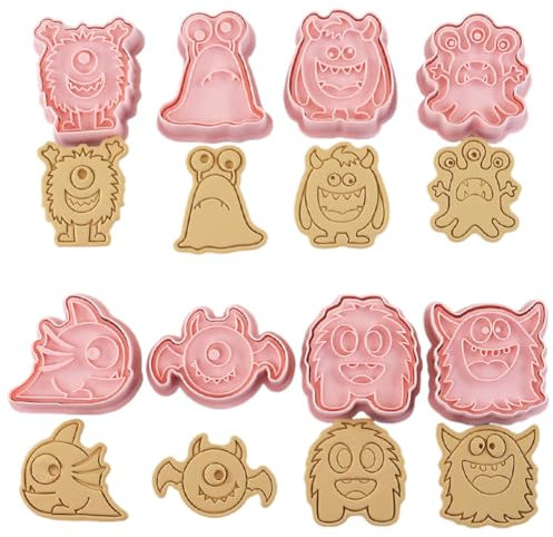 Mini Halloween Cookie Cutter Set,6pcs Cute Monster Cookie Moulds Lifelike 3D Pressing Biscuit Cutter for Treats DIY Cookie Baking Supplies