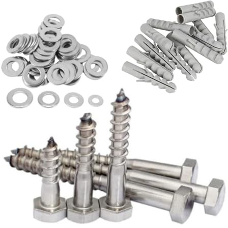 5x M8 x 130mm A2 Stainless Steel Coach Screw with Nylon Wall Plug & Washer Hex Hexagon Head Wood Screws Lag Bolts Wood Masonry Brick Wall Fixing Lag Screw Bolts for Fencing Aerial Shelves