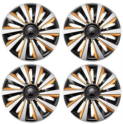 Radkappe Styling Radkappen Splitter Felgenabdeckung Autozubehör Racing Dekoration Ersatz 16 Zoll 4 Teile/Satz Außenzubehör Radzierblenden(16inch orange)