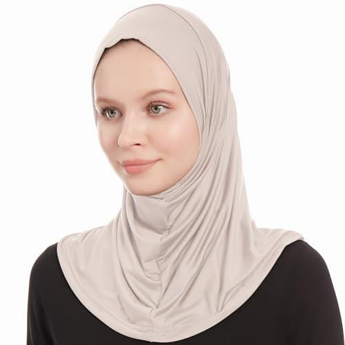 Ayisah Amira Hijab Kopftuch Damen Muslimisch - Hellgrau Instant Kopftuch - Ready To Wear Schal - One Piece Amira Hijab Schal - Kopftücher Für Damen - Moderne Islamische Hidzab Kopftücher (Hellgrau)