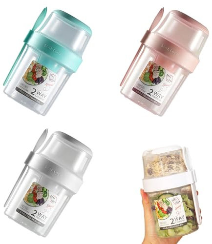 WJWINER Réutilisables Bol Muesli a Emporter Lot de 3, Bol Yaourt a Emporter, Repas Bol Muesli a Emporter Tasse de Céréales avec Une Cuillère Convient au, pour les Salades, les Céréales, le Lait