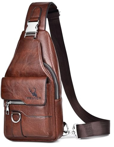 ANPTER Sling Bag for Men Crossbody Chest Bag,PU leather Over the Shoulder Purse Casual Cross Body Sling Backpack for Travel Hiking Cycling(Sling Bag for Dark Brown)