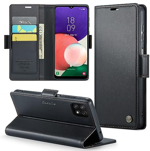 Phernykas Coque pour Samsung Galaxy A22 5G (Pas Compatible A22 4G) Étui Portefeuille Cover en Cuir PU Wallet avec Cartes Magnétique et RFID Protection Antivol Folio Housse Samsung A22 Case, Noir