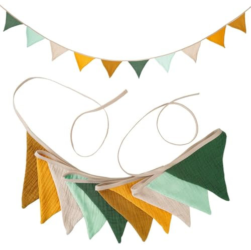 Wimpelkette Girlande Kinderzimmer Stoff,Mehrfarbig Wimpelkette Outdoor Wetterfest,Deko Einschulung für Geburtstag Babyzimmer Hausbett (Grün)