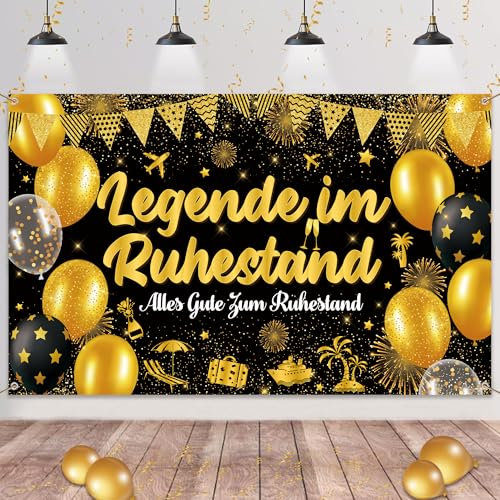 Rente Deko Banner für Frau Manner - Rentner Dekoration Schwarz Gold für, Legende im Ruhestand Extra Große Hintergrund für Pension Abschied Party Zubehör 110 x 180 cm