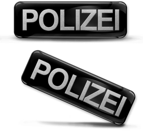 Biomar Labs 2 x Aufkleber 3D Gel Silikon Stickers Autoaufkleber Emblem Auto Tuning für Auto Motorrad Helm Fahrrad (Silber Schwarz Polizei KS 73)