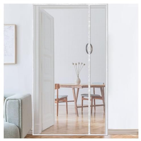 Magnetische Fliegengittertür 180x270cm Weißfür Terrassentür, Balkontür, Wohnzimmer, Haustür, Polyester-Moskito-Netz mit magischem Band und Magneten