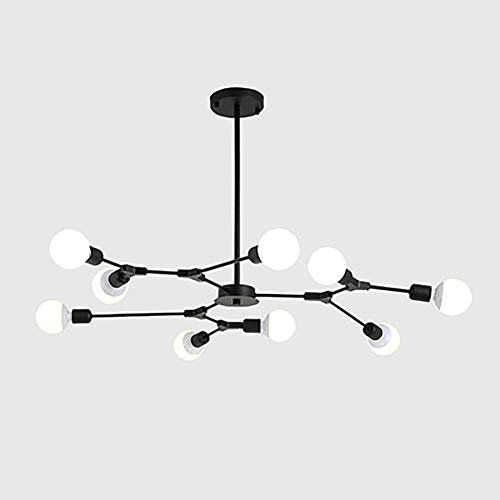 CVQJL Lustre Moderne à 9 lumières en métal irrégulier Pendant la lumière Ronde en Verre opalin Abat-Jour plafonnier pour Cuisine Salon Couloir-Noir 9 têtes