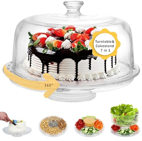 7in1 Rotating Multifunctional Acrylic Cake Stand with Lid & Cake Turntable