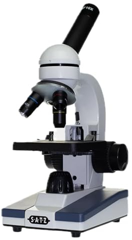 Satz Biological Microscope | 40 - 400x Optical Magnification. For Schools, Laboratories, And Hobbyists. Mains or Battery Powered. Built-In Light Source.