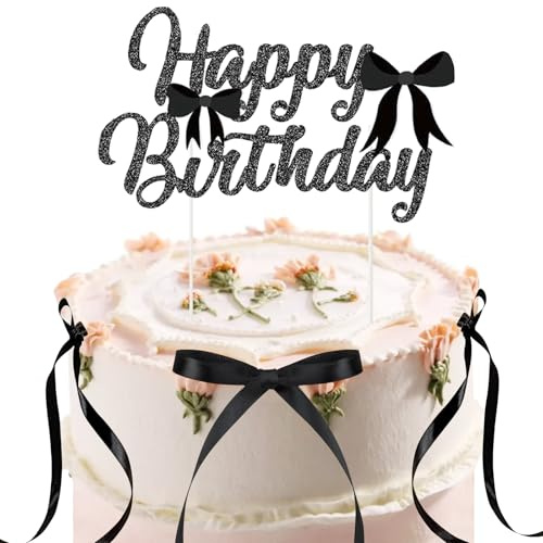 Molirex Happy Birthday Tortendeko MäDchen,Schwarz Schmetterling Schleifen Kuchen Deko Geburtstag,Kombination Geburtstagstorte Schild Cake Topper