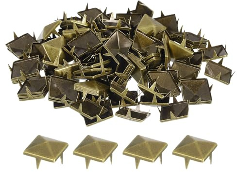 QUARKZMAN 100 Stück Pyramiden Nieten für Kleidung, 15mm 4 Zacken Quadratnieten, Bronze Metall Pyramidenstollen Handwerk, Punk Rock Nagelkopf Spots für Kleidungstasche Lederschuhe
