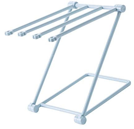 Yctze Countertop Dishcloth Drying Rack - 4 Arms Folding Vertical Hand Towel Stand & Dish Rag Storage for Kitchen, Stylish & Space-Saving Design (Light Blue)