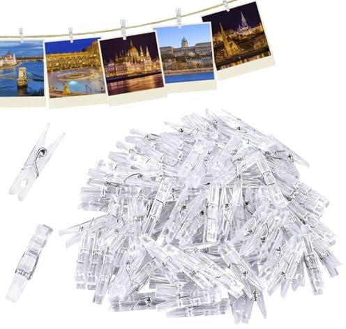 100 Pièces Pinces à Linge Miniatures Transparentes en Plastique, 25mm Mini Clips Photos Transparents pour Décoration Maison/Mariage, Artisanat DIY, Organisation Bureau/Cuisine, Suspension Photos