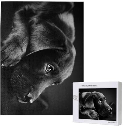 Cute Black Labrador Dog,500 Pieces Wooden Jigsaw Family Game Jigsaw Puzzles for Adults Teens