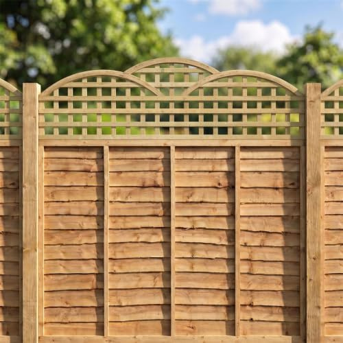 Privacy Fence Panel Topper 6ft x 1ft Triple Dome Garden Trellis Wooden 3pk | 182.8cm x 56cm, Decorative Cloud Top Lattice, Wall-Mount, Add Extra Height, Treated Art-Deco Fencing, Climbing Plant Support
