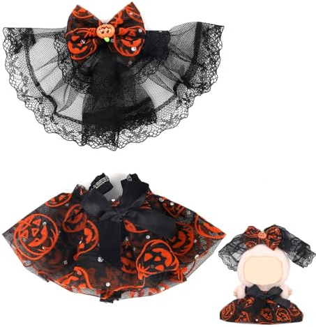 Tinoaly Puppen-Halloween-Kleidung, Puppen-Kürbisrock-Set Süßer Rock & Schleier Kostüm-Outfits Zubehör für 17 cm Großes Spielzeug (Kein Spielzeug)