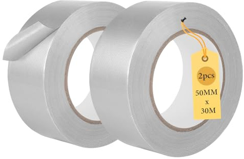 Supaway 2 Rollen Panzertape 50mm x 30m Grau Gewebeverstärktes PVC | Gewebeverstärktes Reparaturband, Duct Tape für Innen & Außen, Universal Gewebeband, Mehrzweck, Stark Haftend, Verschleißfest