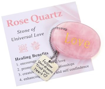 JOVIVI Rose Quartz Crystal Spiritual Gifts for Women Birthday,Rose Quartz Healing Crystals Pink Love Stone Motivational Card Inspirational Positive Gifts for Women Men Friend