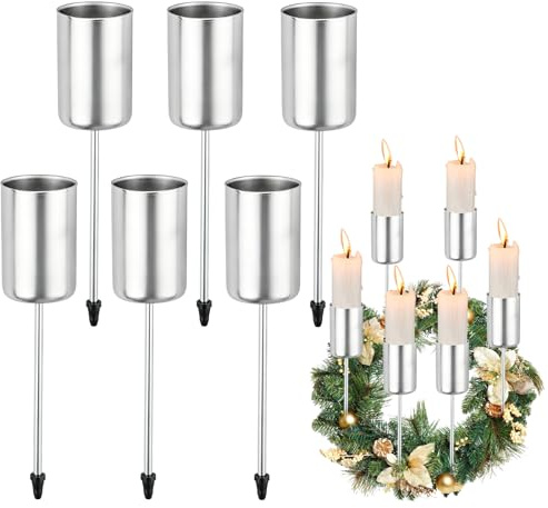 6 Stück Kerzenhalter Adventskranz Silber ø 2.5cm Kerzenhalter Stabkerzen, Stabkerzenhalter Mit Dorn, Stabkerzenhalter Adventskranz für DIY Adventsgirlande Blumentopf Weihnachtsdekoration