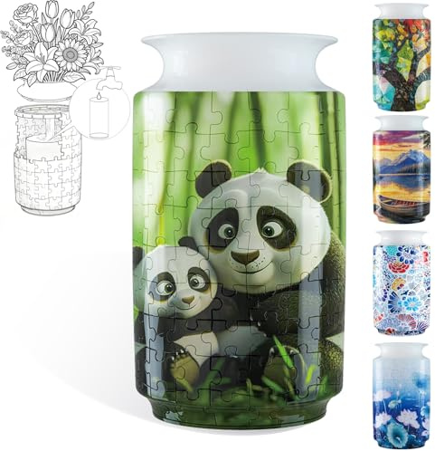 Adults 3D Jigsaw Vase, 162-Piece Christmas DIY Jigsaw Puzzle, 3D Vase Jigsaw Puzzle with Water Column, Great for displaying real or artificial flowers and flower arrangements.(Panda)