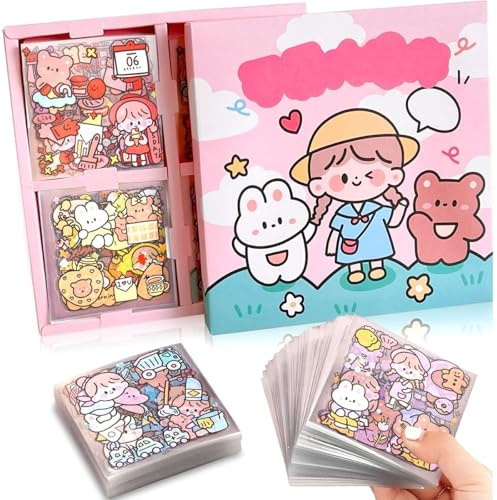 Homefantasy Cute Cartoon Mädchen Aufkleber Set, 100 Blatt Kawaii Sticker | PVC Wasserdicht Selbstklebend Dekorativ Stick, Transparent Aufkleber, Für DIY Kunsthandwerk, Fotoalbum