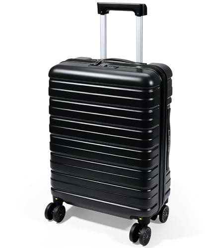 Lekesky Handgepäck Koffer 55x40x20cm | Trolley Handgepäck mit TSA Schloss und 4 Abnehmbaren Rollen, Leicht Hartschale für Ryanair, Lufthansa, Eurowings, Schwarz