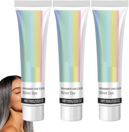 Permanente Silberhaarfarbe, Silbergraue Haarcreme mit natürlichen Extrakten, Langanhaltender, strahlender Silberton, Nicht reizender Balsam für graues Haar, Sicher gesättigte Haarcreme. (3PCS)
