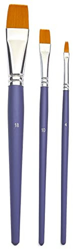 Pebeo 951120 - Set di 3 pennelli con setole in Poliammide Color Oro, Punta Piatta, n°4, 10, 18