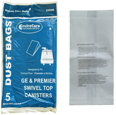 5 GE, Premier, Whirlwind, Everclean Swivel Top Canister Tank style Vacuum Cleaner Sweeper Bags 1400 Vac, 405329, 1400ES, 1400, STR21339, 21339, C series C-1 thru C-18, 815, V11C10, V11C13, V14C9