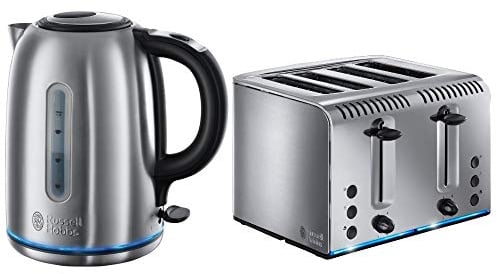 Russell Hobbs Stainless Steel Quiet Boil Kettle and 4 Slice Toaster