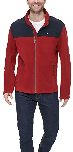 Tommy Hilfiger Classique Veste Polaire avec Fermeture éclair sur Le Devant, Bleu Marine/Rouge, S Homme