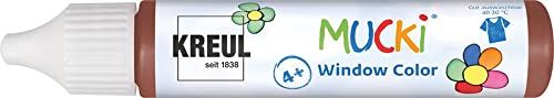 KREUL 24416 - Mucki Window Colour, marrón oscuro, rotulador de 29 ml, pintura al agua para ventanas, sin parabenos, sin gluten, sin lactosa, vegana, fácil de pintar, se desvanece con el agua