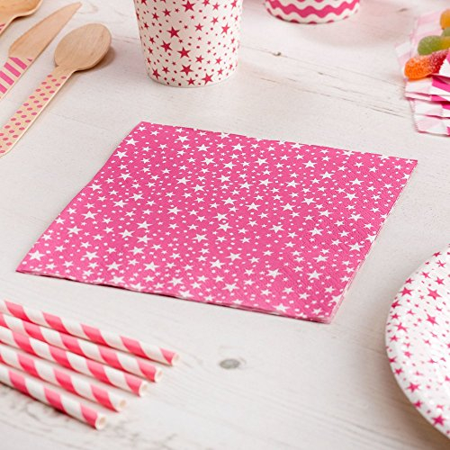 Papierservietten Stars pink 16 Stück - Hochzeitsservietten Hochzeit Servietten Kindergeburtstag Sterne pink 33 x 33 cm