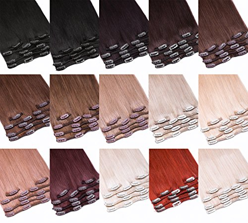 Clip-In Extensions Echthaar Haarteil Set 7tlg - 80cm Farbe #12 Goldbraun 7 Teiliges Haarteil Für Komplette Haarverlängerung - Top Hellbraune 100% Remy Echthaar Clip in Extension