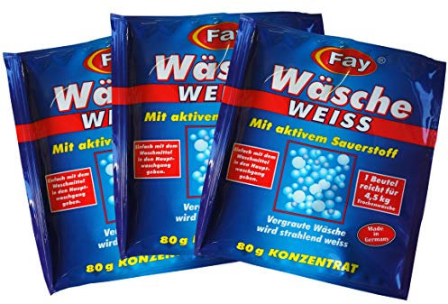 Preisjubel 12 x Fay Wäsche-Weiss Konzentrat 80g, Aufheller, Aktiv-Sauerstoff, Unparfümiert, Bleichfrei, Waschmittel für Maschinenwäsche