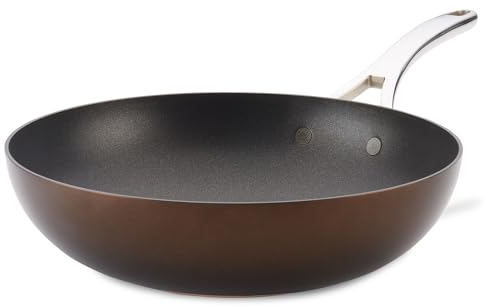 Anolon Nouvelle Copper Hard Anodized Nonstick Wok/Stir Fry Pan/Wok Pan - 12 Inch, Sable Brown