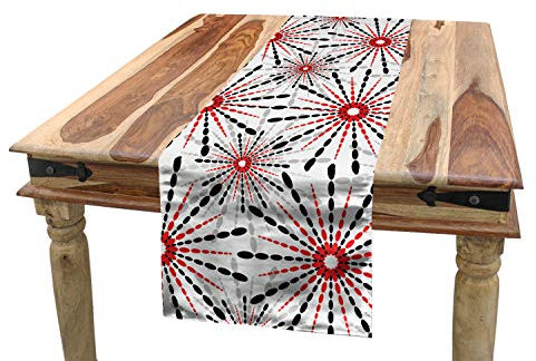 ABAKUHAUS Geometrisch Tischläufer, Trippy Blumen, Esszimmer Küche Rechteckiger Dekorativer Tischläufer, 40 x 180 cm, Rot Schwarz