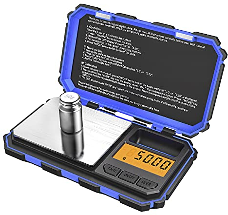 Brifit Feinwaage 0,01g, 200 x 0.01g Taschenwaage Digitalwaage mit EIN 50g Edelstahl Kalibriergewicht, Grammwaage, Münzwaage, Goldwaage mit Tara-Funktion, 6 Einheiten Konvertierung (Blau)