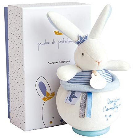Doudou et Compagnie - Doudou Boîte à Musique Bébé - 14 cm - Bleu et Blanc - Cadeau De Naissance - Lapin Matelot - DC3520