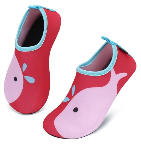SAGUARO Enfant Chaussures Aquatiques Fille Garçon Chaussons de Plongée Chaussettes d'eau pour Sports Nautiques Piscine et Plage Natation Surf Voile Mer Rivière, Rouge, 34/35 EU
