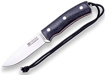 Joker Bushcraft-Messer Bushcrafter CM120, schwarze Lederscheide, Überlebensmesser mit 10,5 cm Klinge aus Böhler N695 Stahl, schwarzer Micarta-Griff, Werkzeug zum Angeln, Jagen, Camping und Wandern