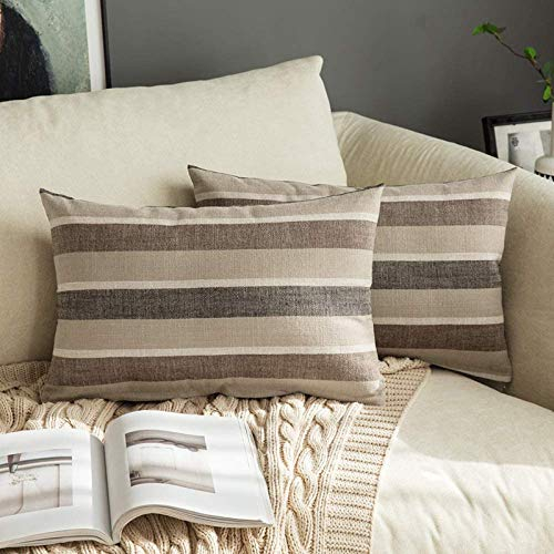 MIULEE 2er Set Streifen Kissenbezüge Kissenhülle Leinenoptik Sofakissen Dekorative Kissenbezug Dekokissen Deko Couchkissen Bezug für Sofa Büro Couch Schlafzimmer Wohnzimmer 30x50 cm Kaffee