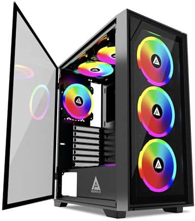 Apevia Genesis Pro G-PRO-BK - Case da gioco Mid Tower con 2 pannelli in vetro temperato, porte USB 3.0/USB 2.0/audio, 6 ventole RGB, cornice nera