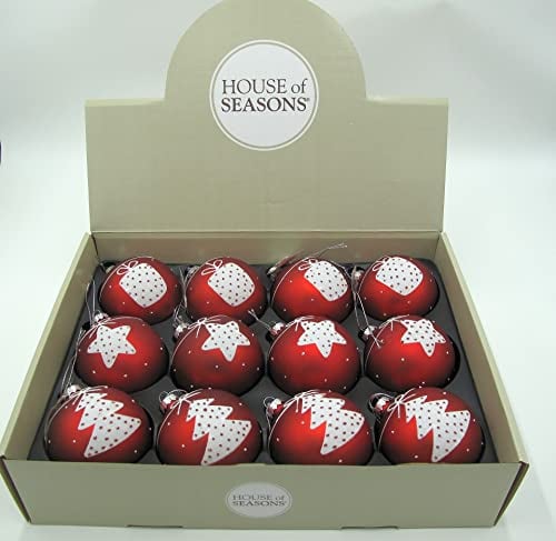 Christbaumkugeln für innen aus Glas ø 8 cm Rot im 12er Set 3 Verschiedene Motive