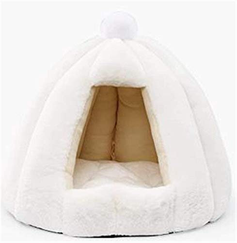 Katzenbetten Iglu Katzenhöhle mit Kapuze Flauschig Beheiztes Bett Korb Katzenzelt Höhlen & Häuser Abnehmbare Waschbare Kissen für Katzen/Kissenbett für Katzen ( Color : White , Size : 56x56x48cm )